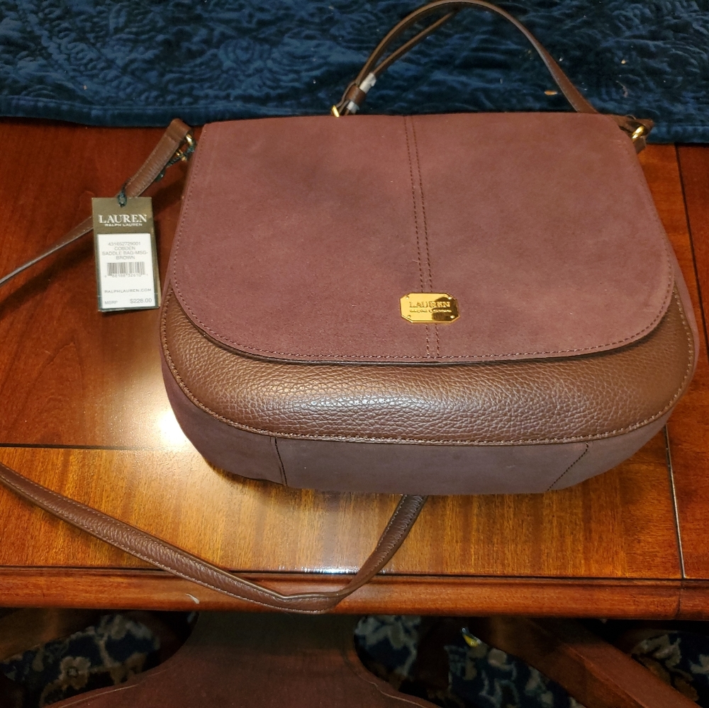 NWT Ralph Lauren Cobden Brown Suede Saddle Bag